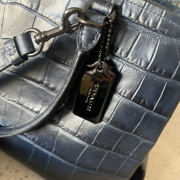 Coach - Navy Leather Croc Embossed Brooklyn Carryall Handbag - Picture 12 of 15